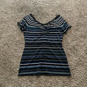 White House Black Market Striped V-Neck Shirt - Size XS